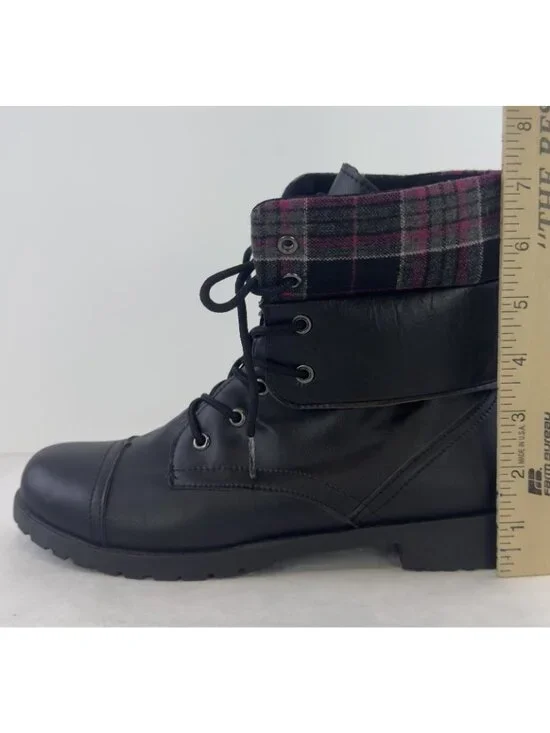 ETC Rue21 Combat Boots Womens Size Large 8/9 Plaid Trim Black Faux Leather - Picture 10 of 12